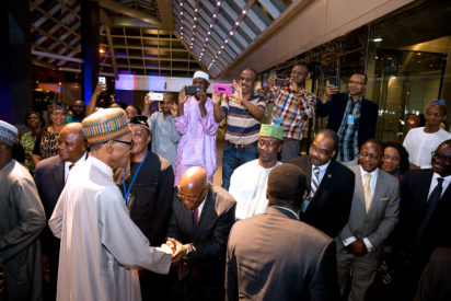 Officials receiving President Muhammadu ahead of series of meetings lined up for the 71st General Assembly of the United Nations at the UN Headquarters, New York. Photo by Abayomi Adeshida 18/09/2016